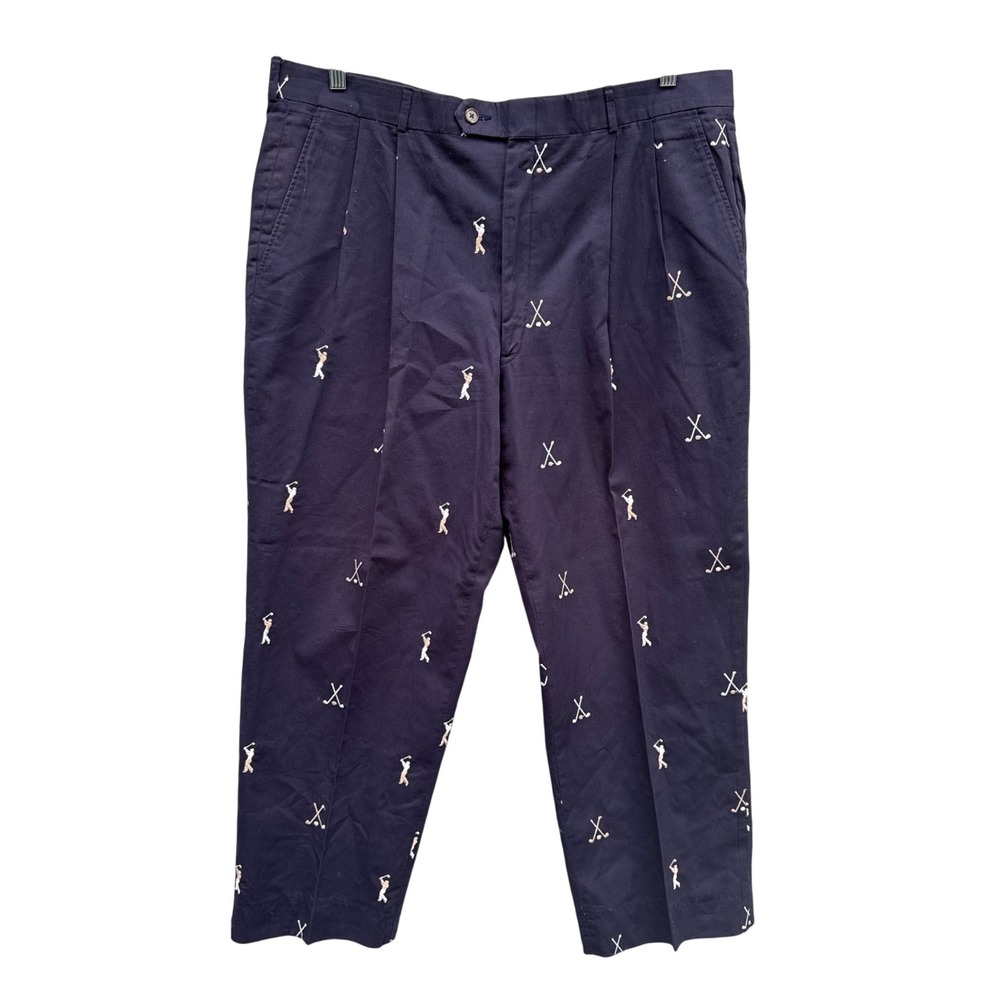 Flanders Golf Pants Mens Size 40 Navy Blue Excellent Embroidered Pleated Vintage